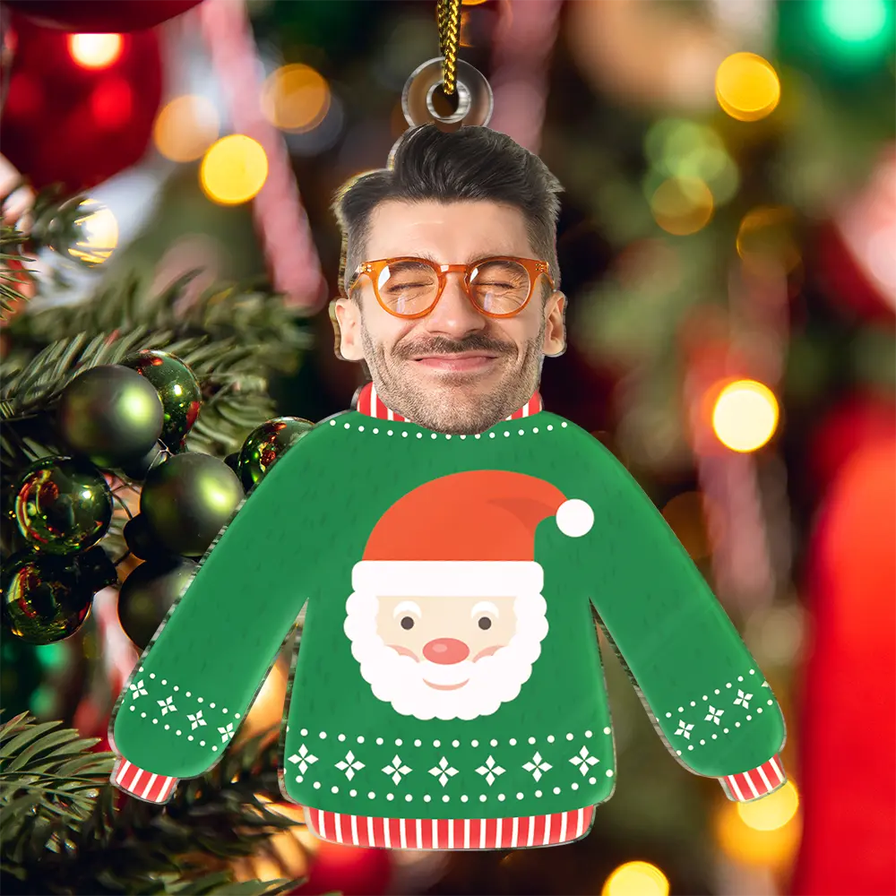 Custom Photo Funny Family Faces Hanging Christmas Sweater - Personalized Cutout Acrylic Ornament - Image 6