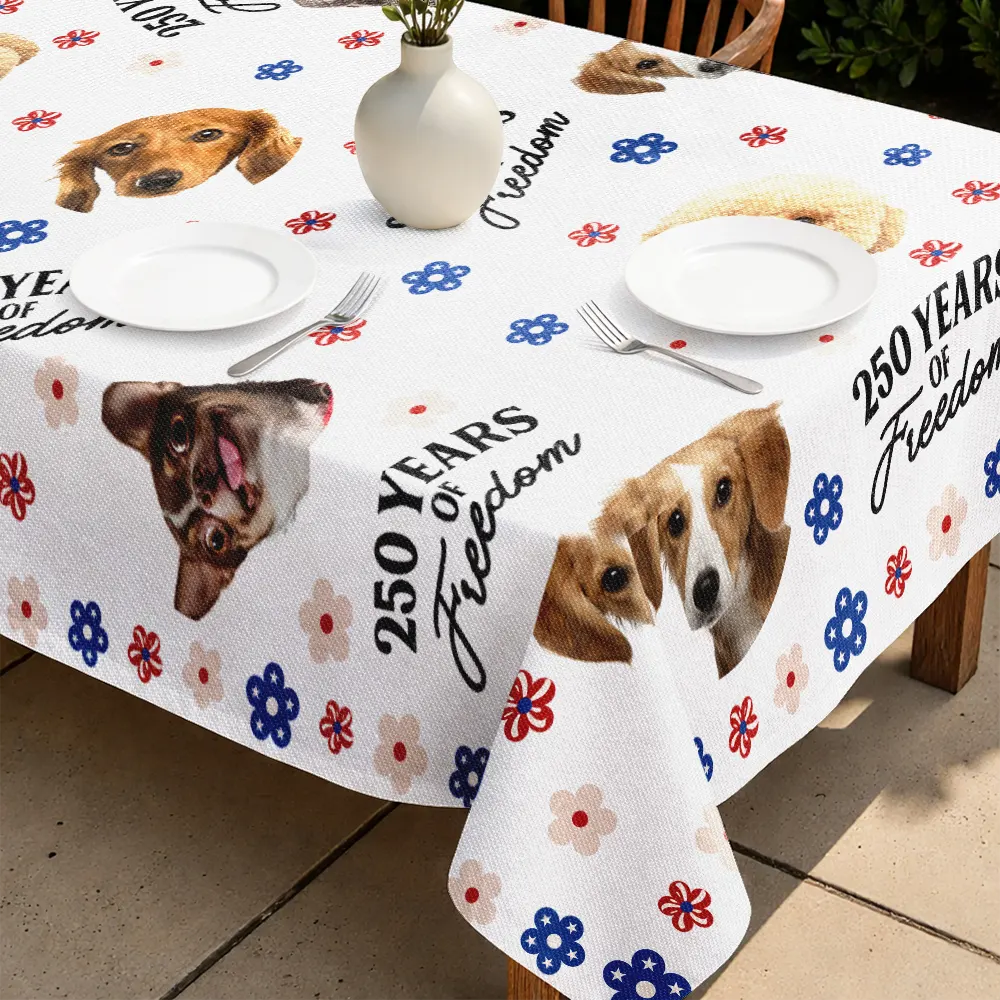 Custom Photo Funny Family Pet 250 Years Of Freedom - Personalized Tablecloth - Image 3