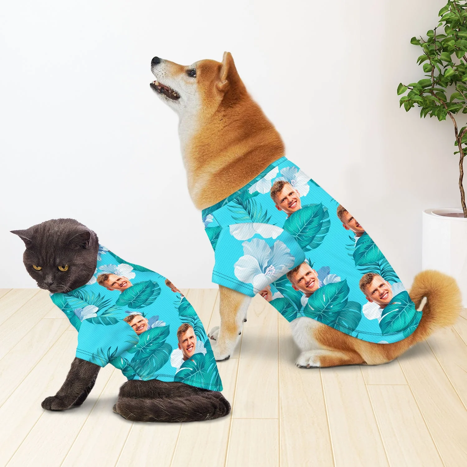 Custom Photo Funny Family Pet Dad Face - Tropical Style - Personalized Pet Shirt - Image 5