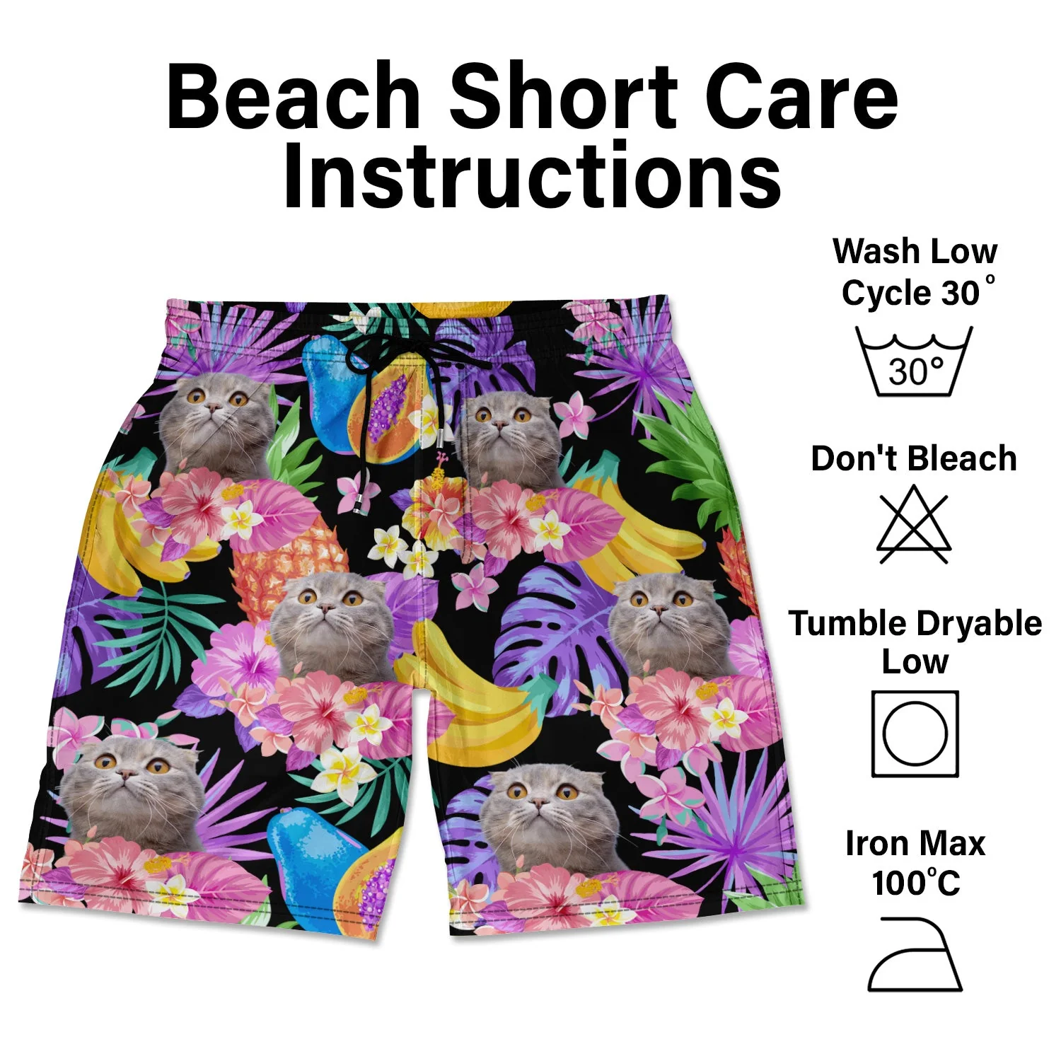 Custom Photo Funny Family Pet Face Black Colorful Tropical - Funny Gift For Pet Lovers, Dog Mom, Cat Mom, Dog Dad, Cat Dad - Personalized Unisex Beach Shorts - Image 7