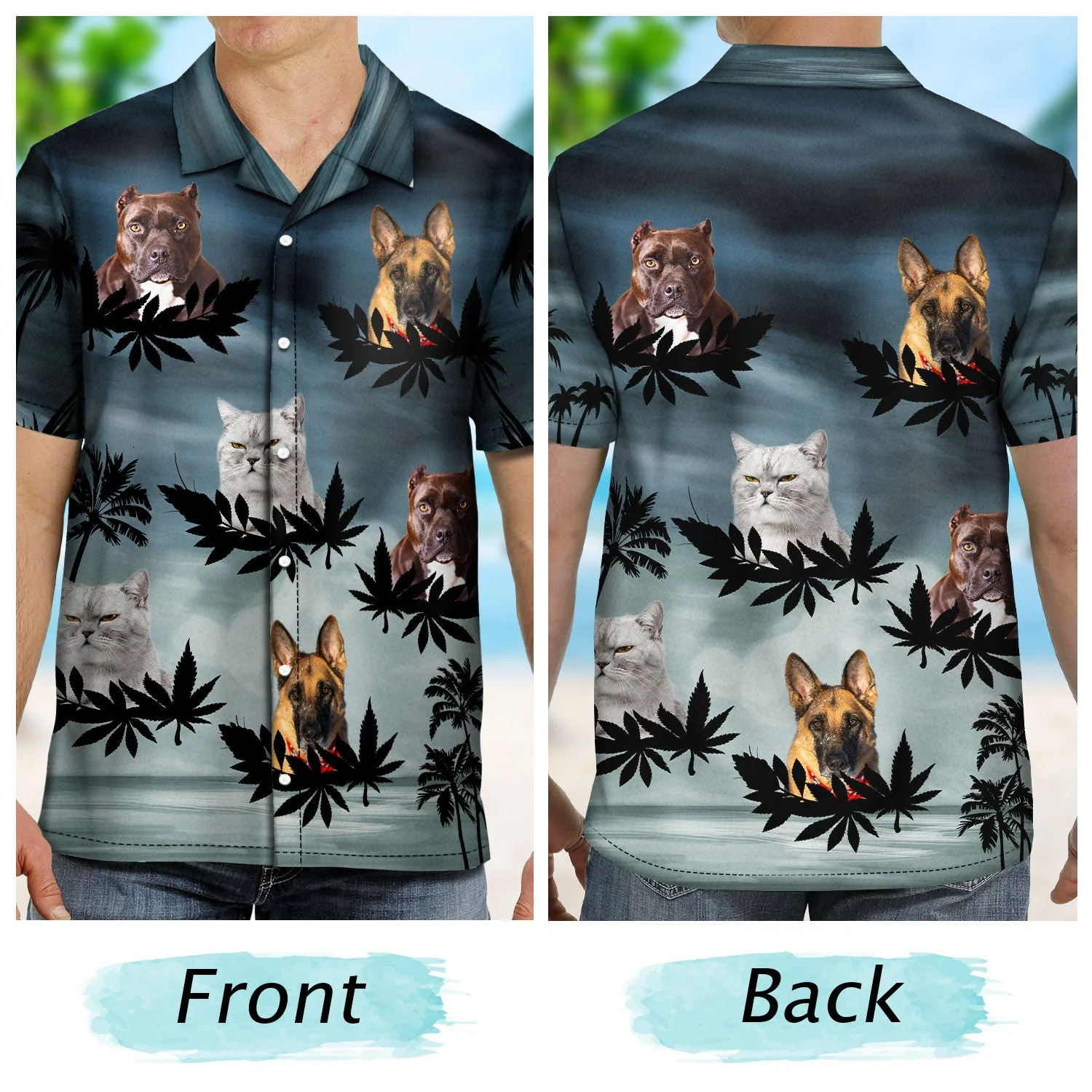 Custom Photo Funny Family Pet Face Color Sunset - Gift For Men, Dog And Cat Lovers - Personalized Custom Hawaiian Shirt - Image 2