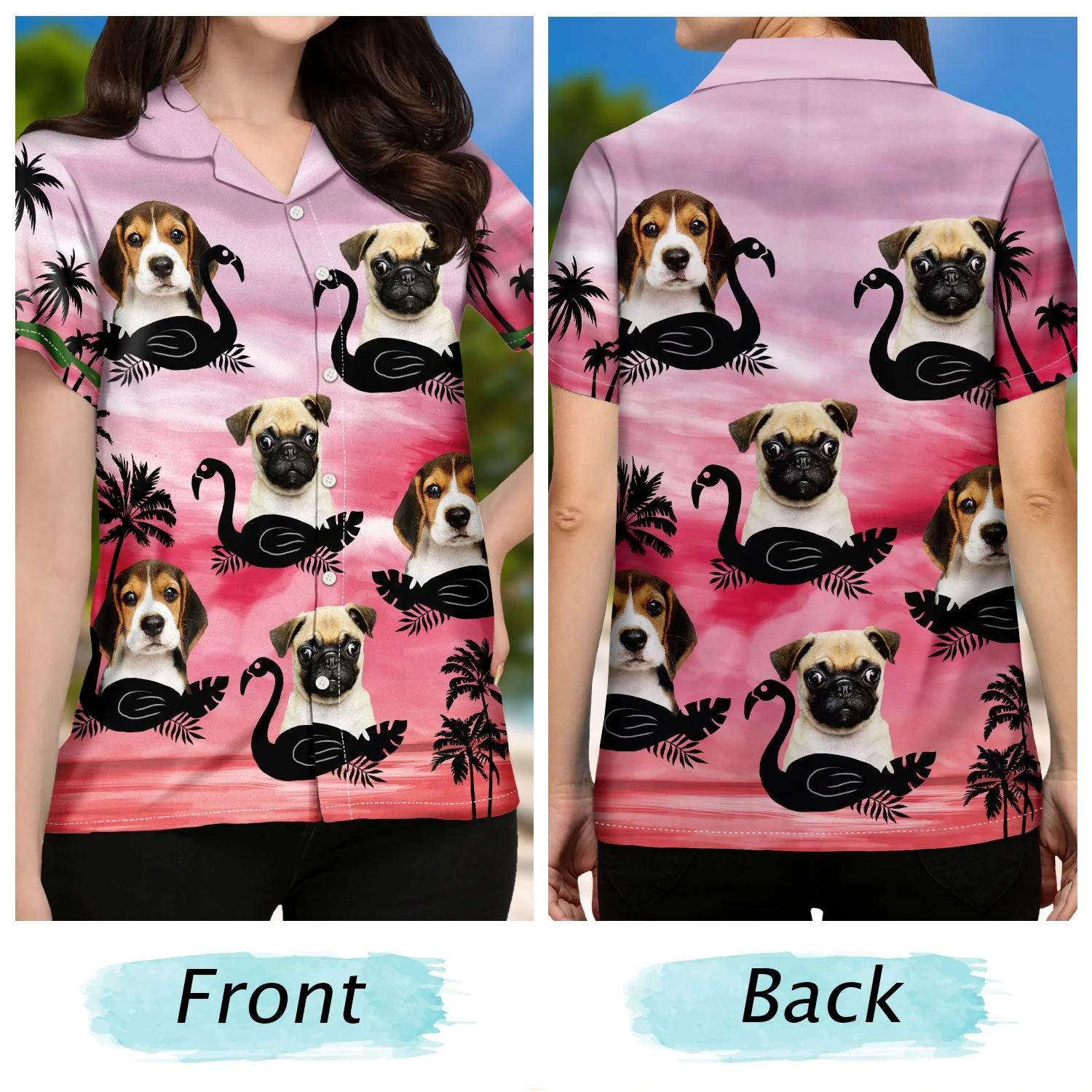 Custom Photo Funny Family Pet Face Color Sunset - Gift For Men, Dog And Cat Lovers - Personalized Custom Hawaiian Shirt - Image 3