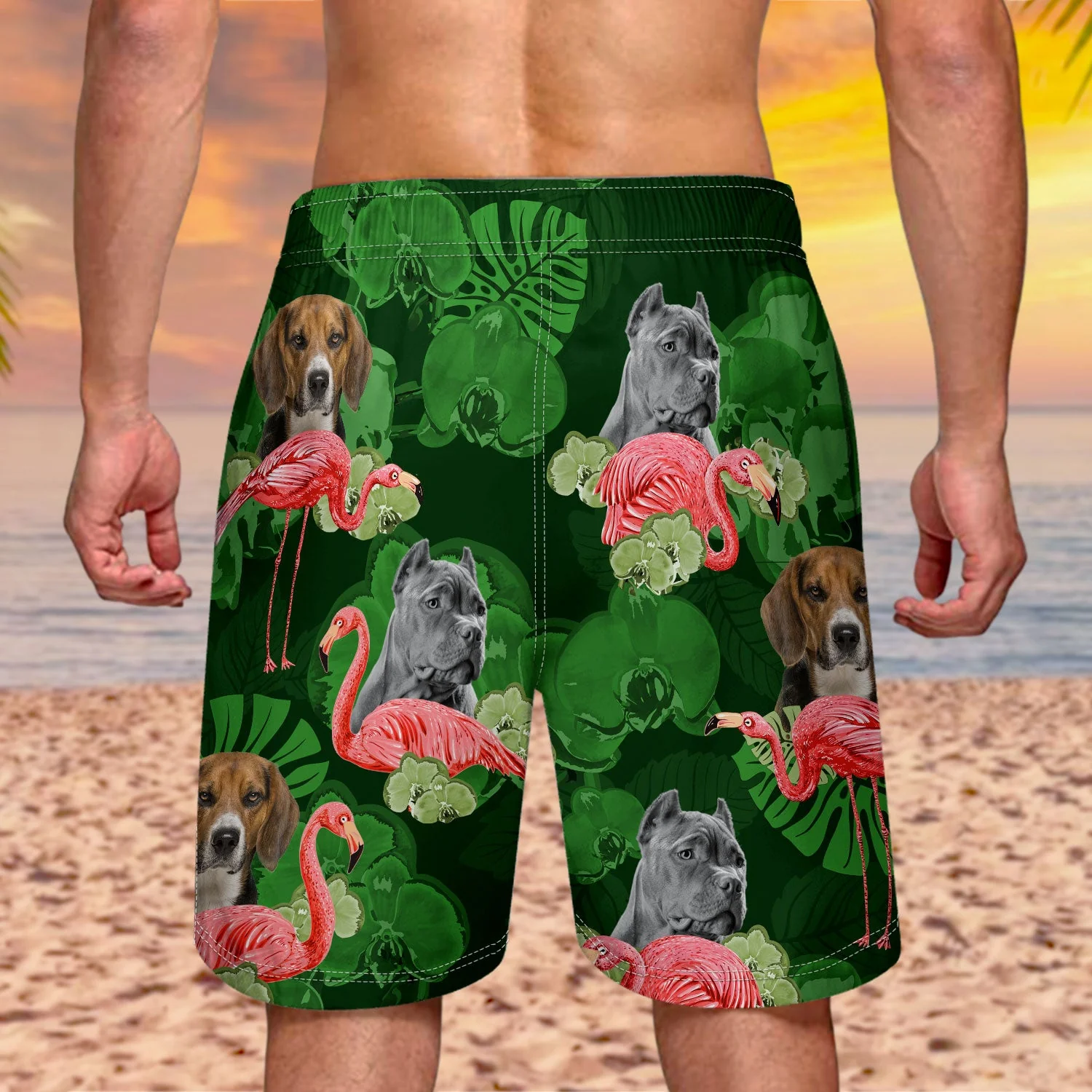 Custom Photo Funny Family Pet Face Flamingo - Funny Gift For Pet Lovers, Dog Mom, Cat Mom, Dog Dad, Cat Dad - Personalized Unisex Beach Shorts - Image 5