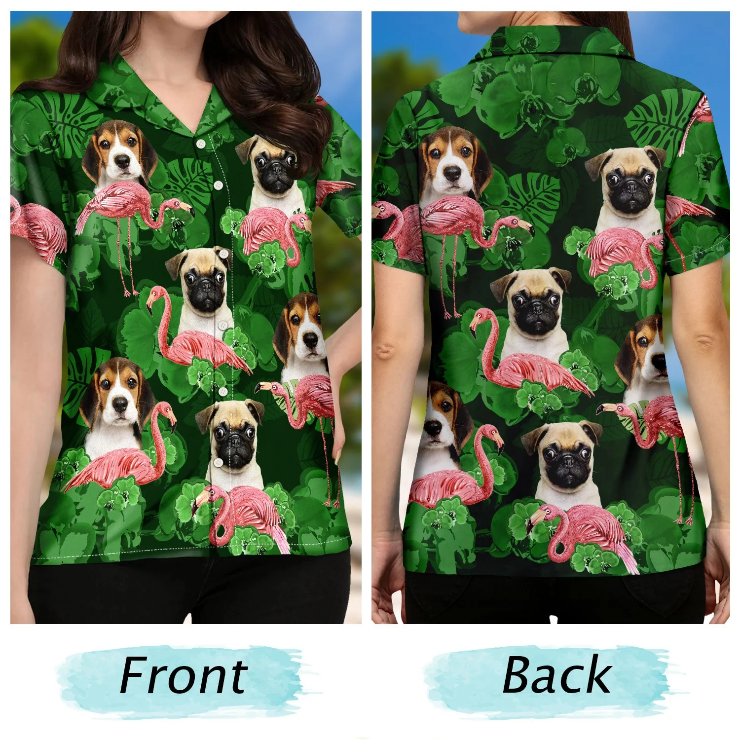 Custom Photo Funny Family Pet Face Flamingo - Gift For Men, Dog And Cat Lovers - Personalized Custom Hawaiian Shirt - Image 3