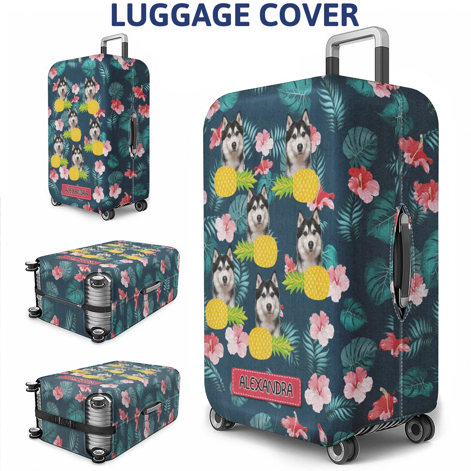 Custom Photo Funny Family Pet Face - Gift For Couple, Best Friends, Siblings, Dog And Cat Lovers - Personalized Custom Luggage Cover - Image 3