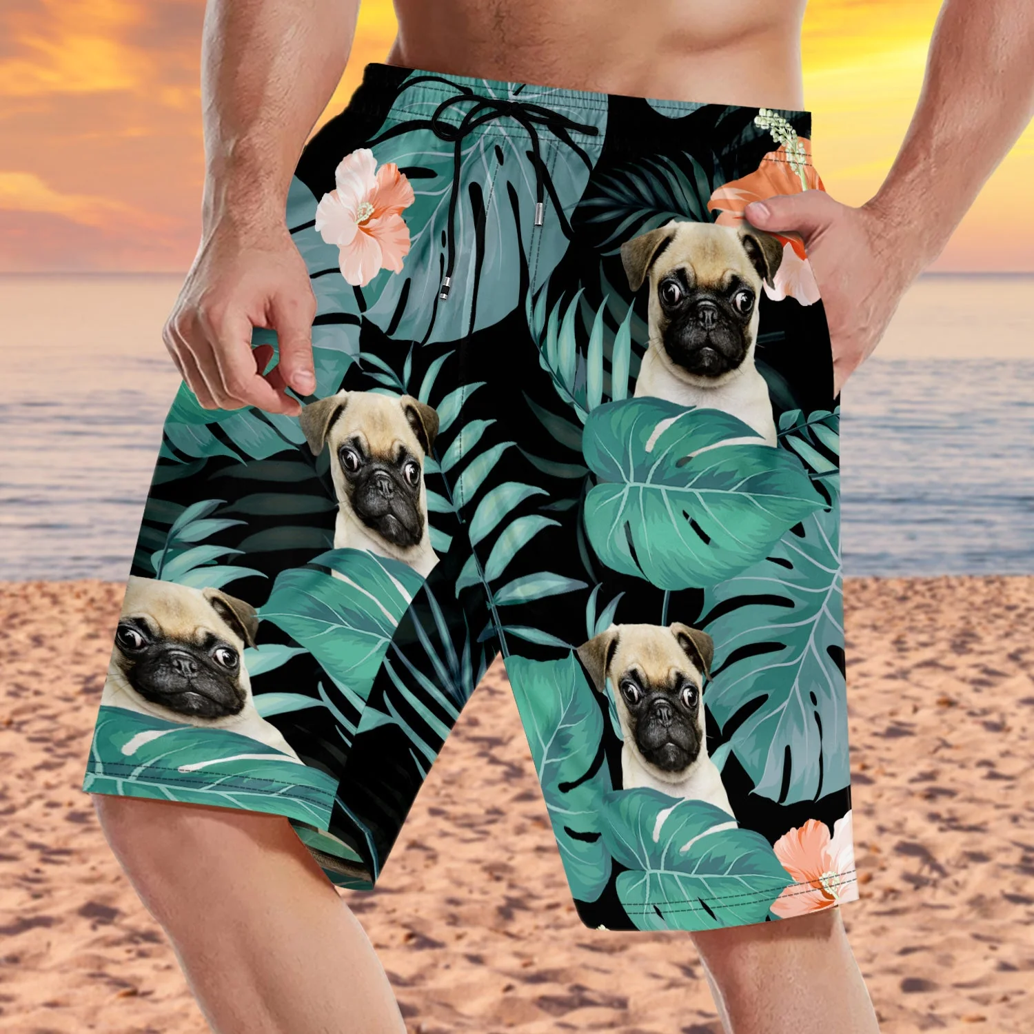Custom Photo Funny Family Pet Face - Gift For Couples, Best Friends, Siblings, Dog And Cat Lovers - Personalized Custom Unisex Beach Shorts - Image 4