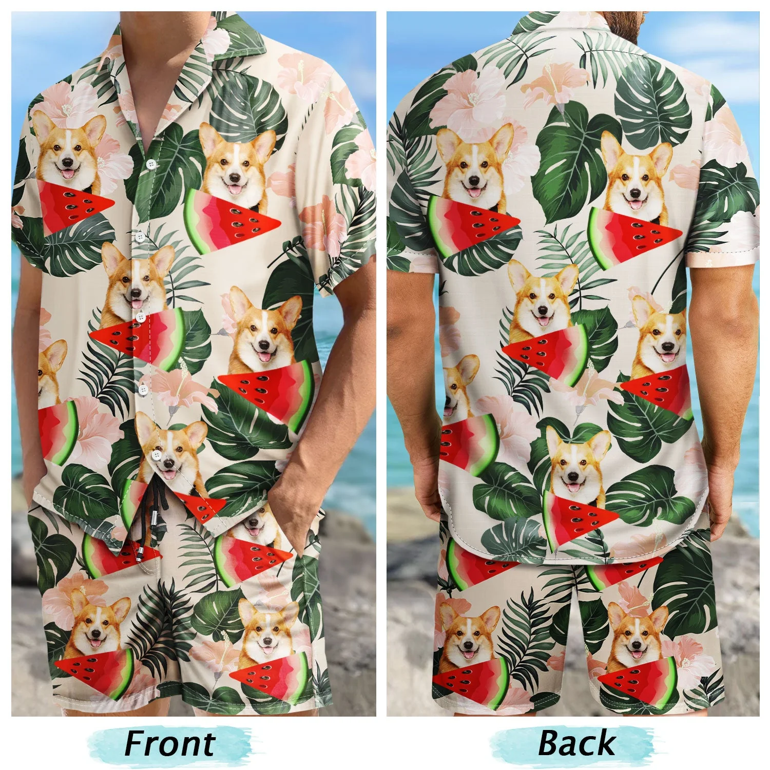 Custom Photo Funny Family Pet Face - Gift For Couples, Best Friends, Siblings, Dog And Cat Lovers - Personalized Hawaii Set Shirt And Shorts - Image 5