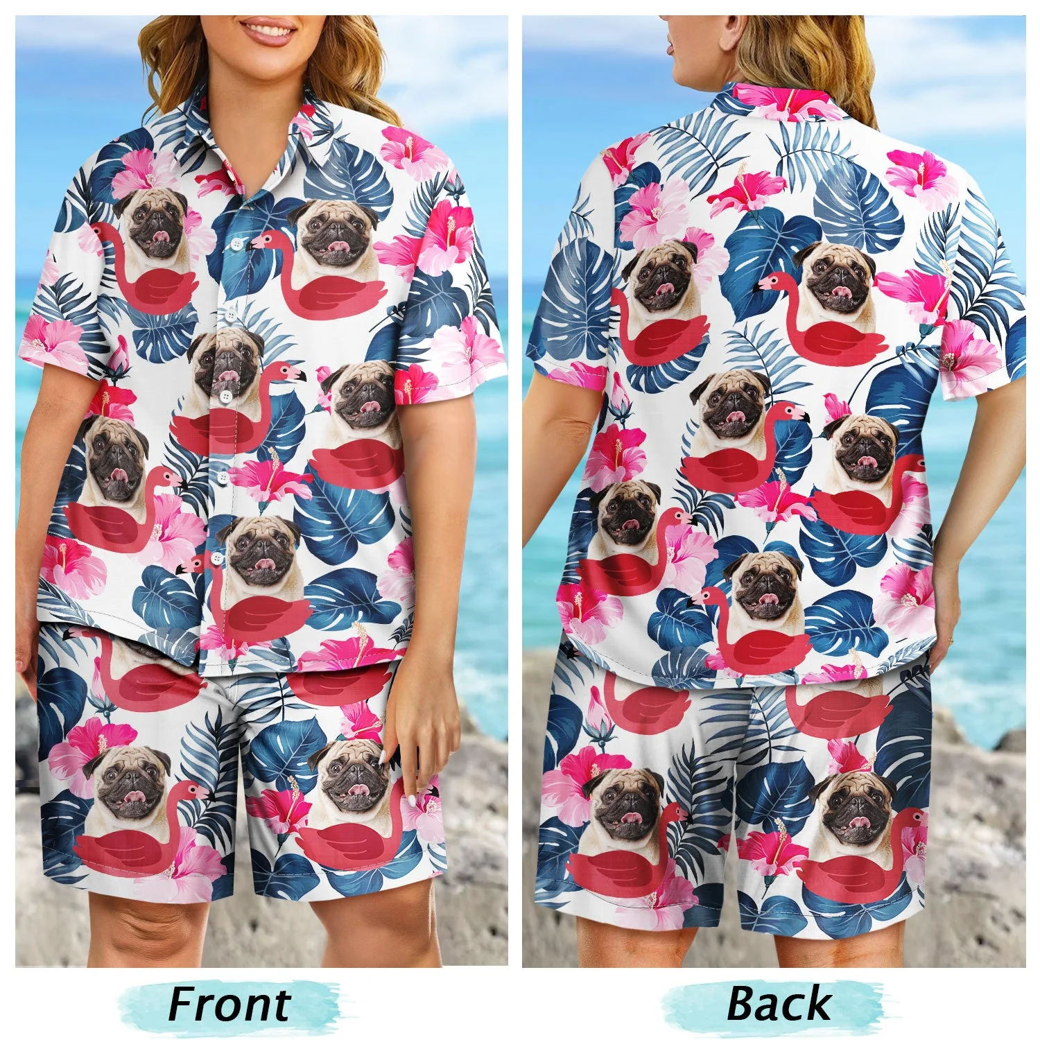 Custom Photo Funny Family Pet Face - Gift For Couples, Best Friends, Siblings, Dog And Cat Lovers - Personalized Hawaii Set Shirt And Shorts - Image 6