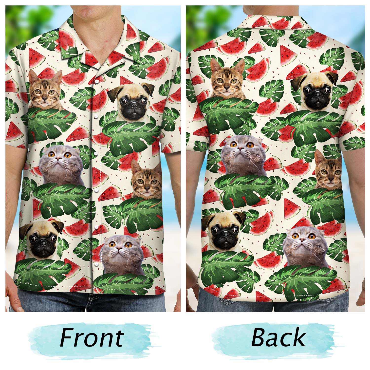 Custom Photo Funny Family Pet - Gift For Men, Dog And Cat Lovers - Personalized Custom Hawaiian Shirt - Image 2