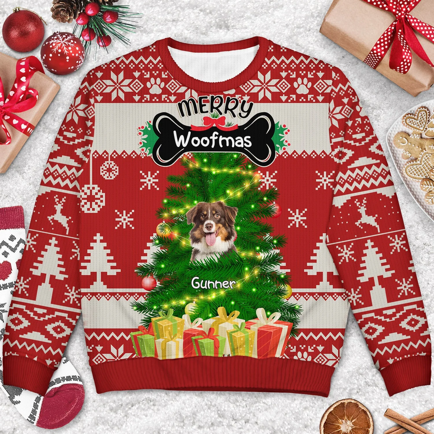 Custom Photo Funny Dog Cat Face Happy Pawlidays - Christmas Gift For Pet Lovers - Personalized Unisex Ugly Sweater - Image 4