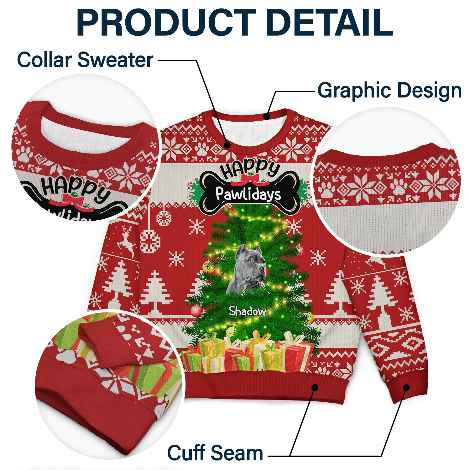 Custom Photo Funny Dog Cat Face Happy Pawlidays - Christmas Gift For Pet Lovers - Personalized Unisex Ugly Sweater - Image 7