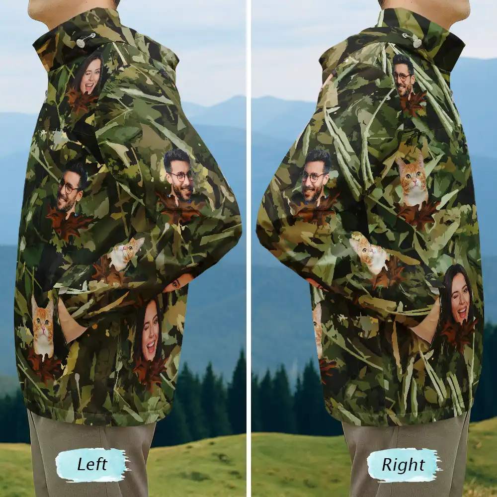 Custom Photo Funny Family Pet Face Hunting Fishing Outdoor Pattern - Personalized Rain Jacket - Image 6