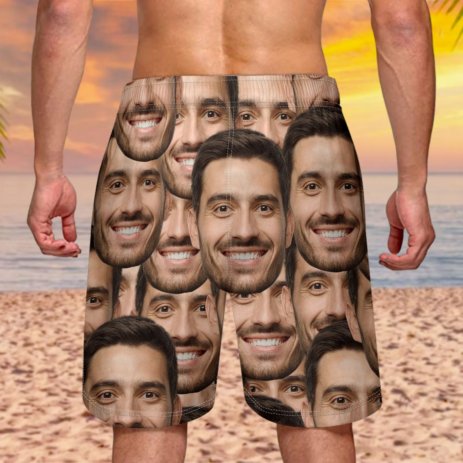 Custom Photo Funny Family Pet Face Pattern - Gift For Men, Dog And Cat Lovers, Family - Personalized Unisex Beach Shorts - Image 5