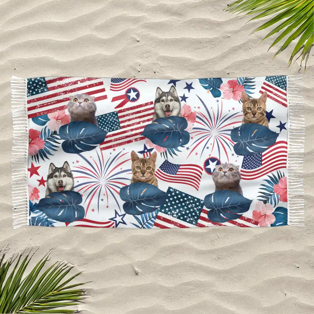 Custom Photo Funny Family Pet Face - Personalized Turkish Beach Towel - Image 3