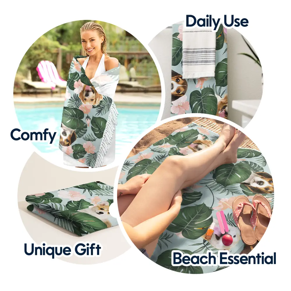 Custom Photo Funny Family Pet Face - Personalized Turkish Beach Towel - Image 5