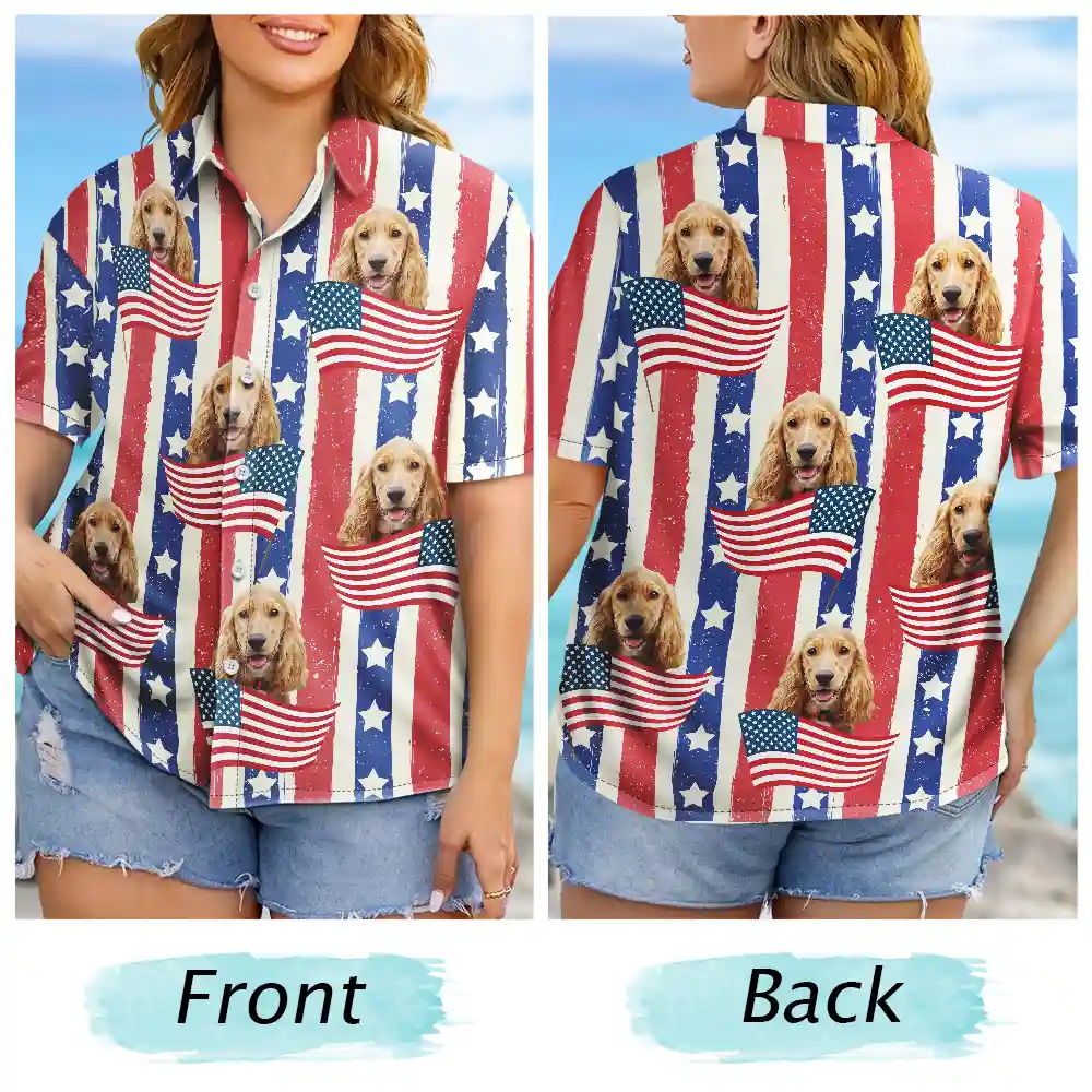 Custom Photo Funny Family Pet Face Stars And Stripes - Gift For Men, Dog And Cat Lovers - Personalized Custom Hawaiian Shirt - Image 7