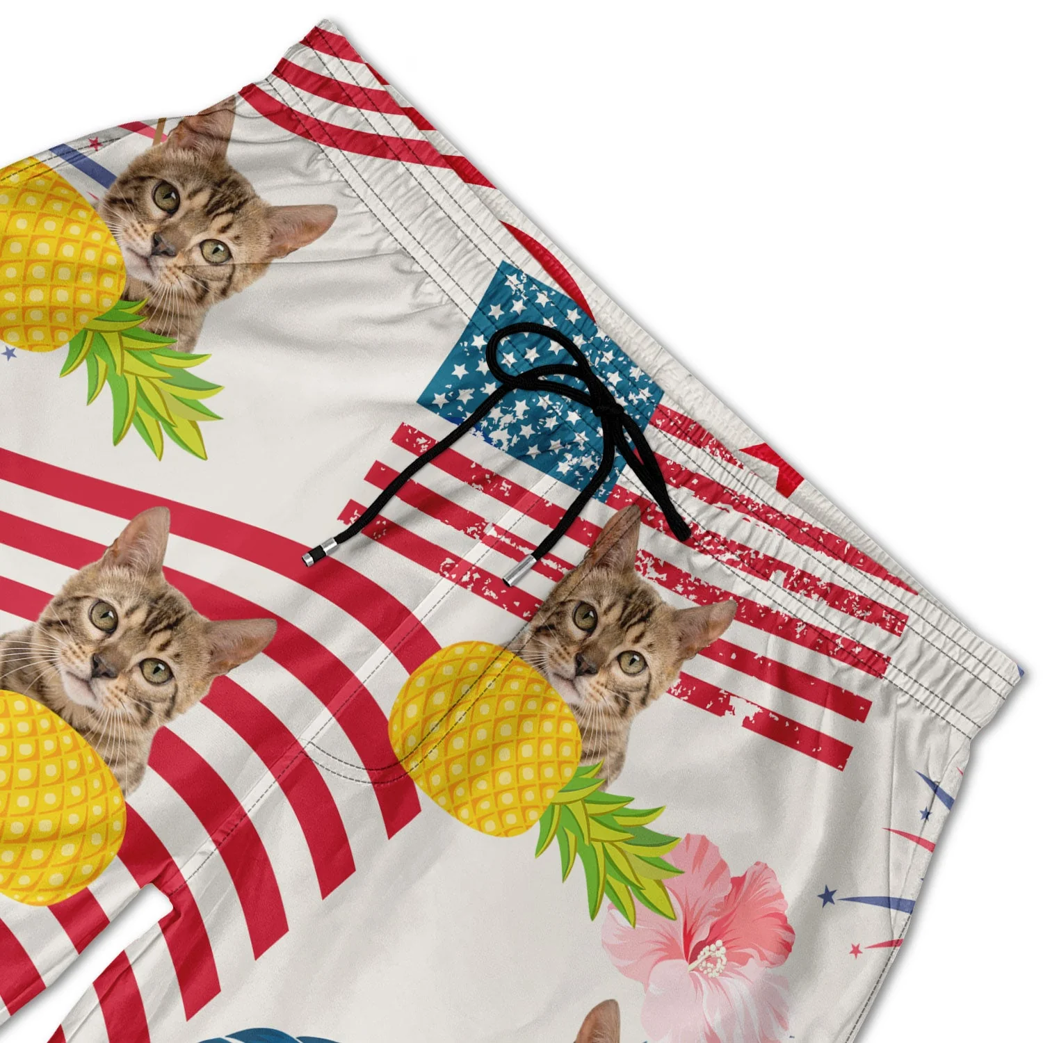 Custom Photo Funny Family Pet Face Stars And Stripes - Gift For Men, Dog And Cat Lovers - Personalized Custom Unisex Beach Shorts - Image 6