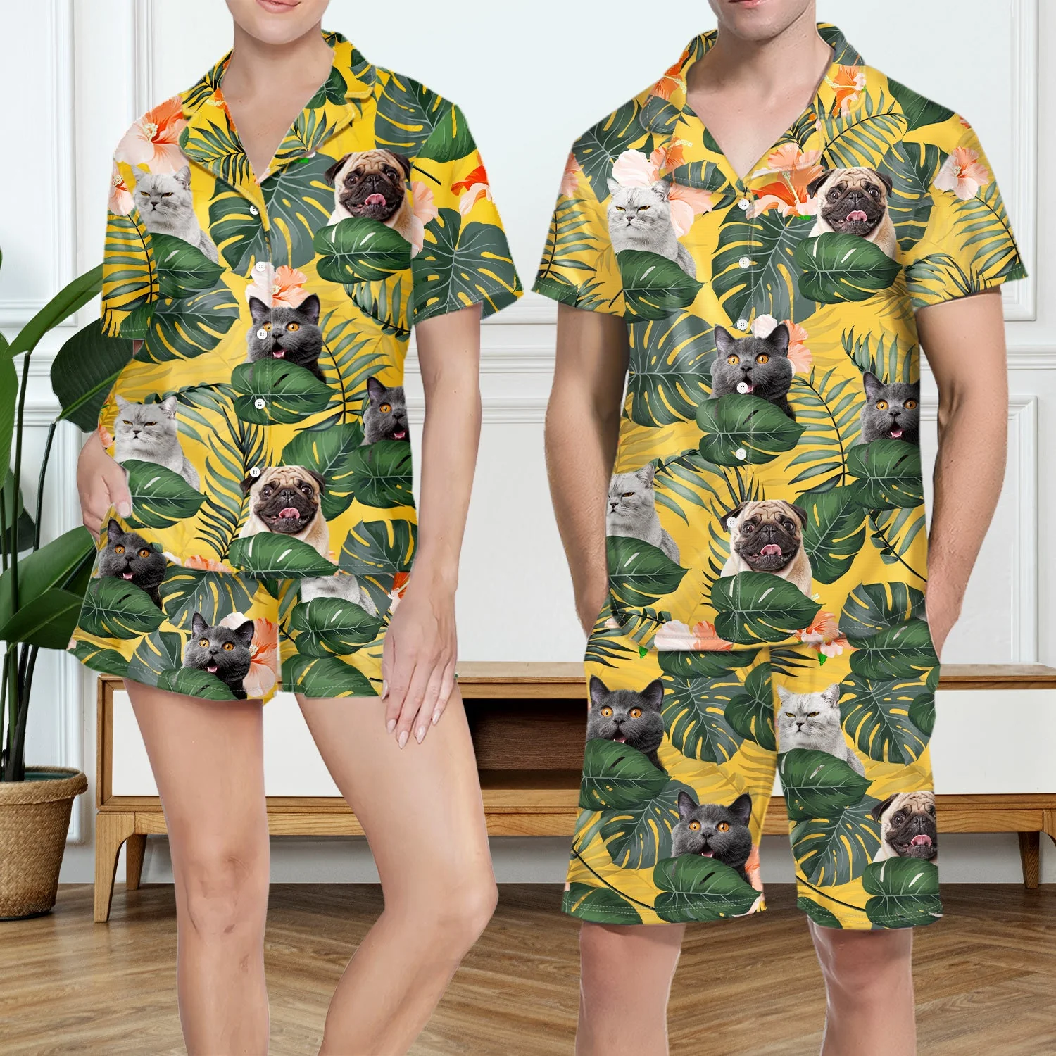 Custom Photo Funny Family Pet Face Summer Vibe - Vacation, Birthday Gift For Family, Husband, Wife, Parents, Mom, Dad - Personalized Short Pajamas Set - Image 5
