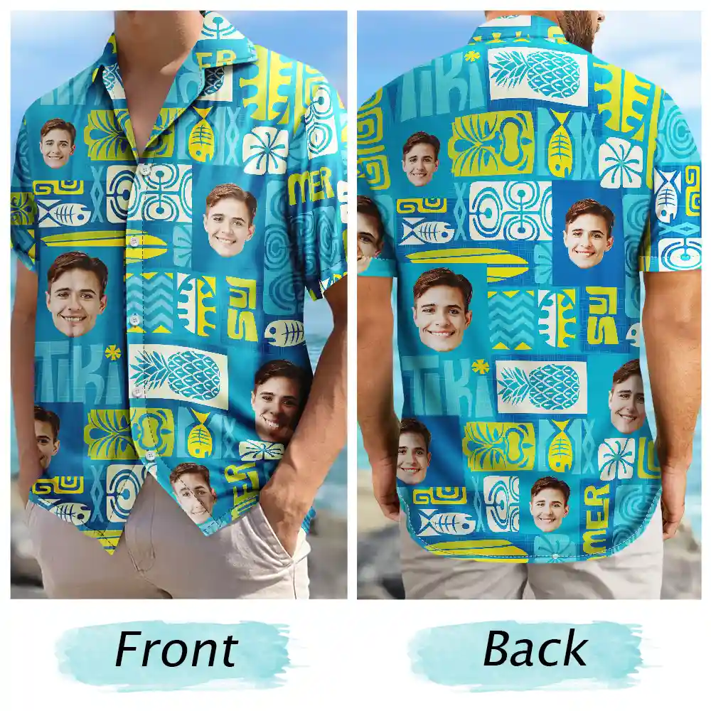 Custom Photo Funny Family Pet Face Tiki Pattern - Personalized Hawaiian Shirt - Image 6