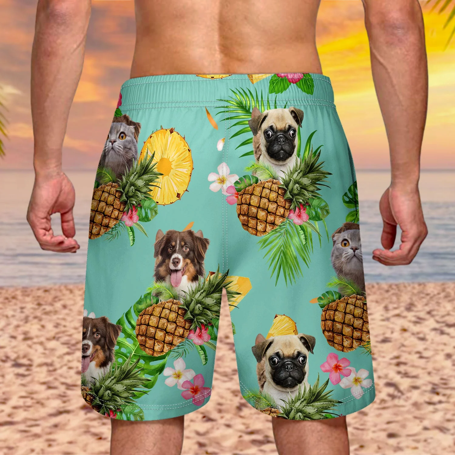 Custom Photo Funny Family Pet Face Tropical Fruit - Funny Gift For Pet Lovers, Dog Mom, Cat Mom, Dog Dad, Cat Dad - Personalized Unisex Beach Shorts - Image 5
