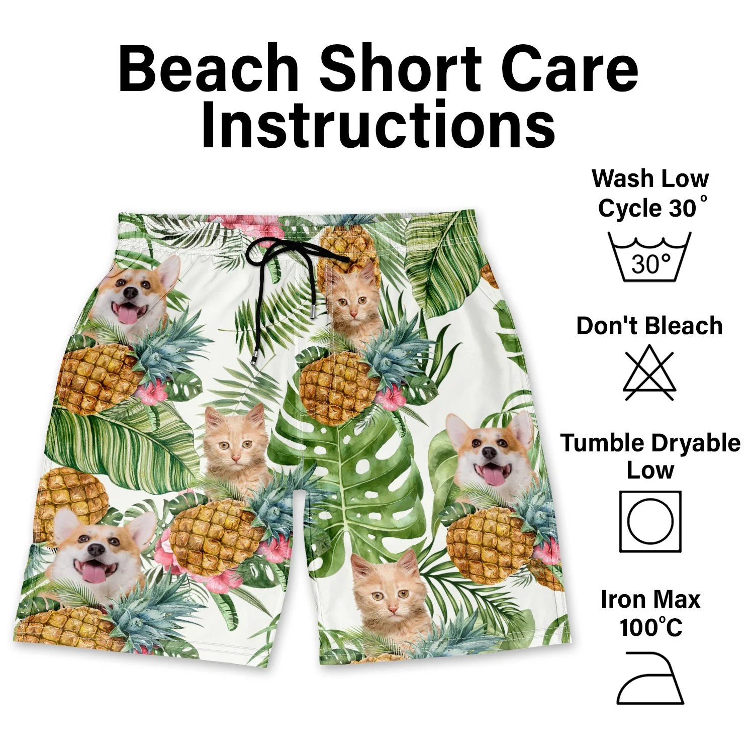 Custom Photo Funny Family Pet Face Tropical Fruit - Funny Gift For Pet Lovers, Dog Mom, Cat Mom, Dog Dad, Cat Dad - Personalized Unisex Beach Shorts - Image 7