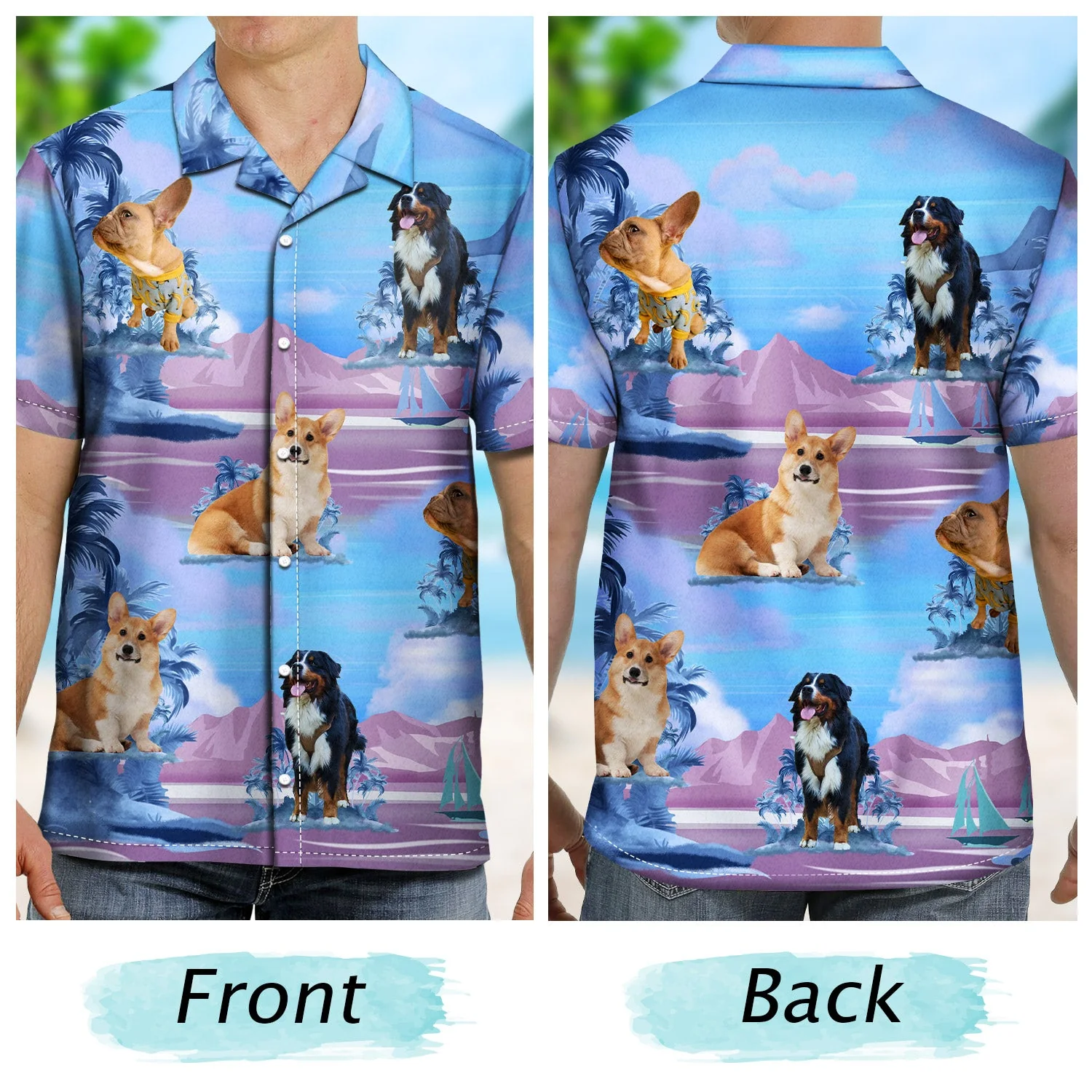 Custom Photo Funny Family Pet Face Tropical Island - Funny Gift For Pet Lovers, Dog Mom, Cat Mom, Dog Dad, Cat Dad - Personalized Hawaiian Shirt - Image 2