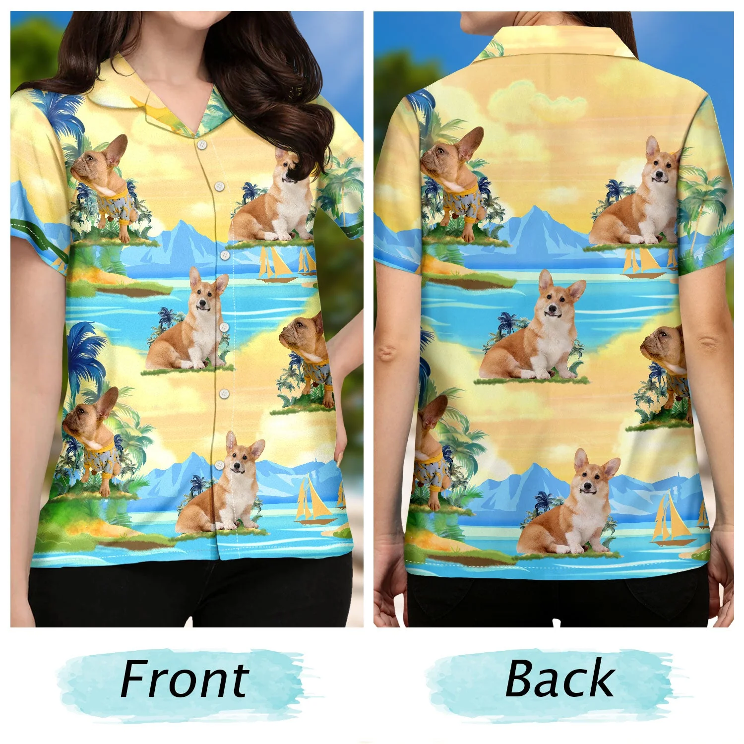 Custom Photo Funny Family Pet Face Tropical Island - Funny Gift For Pet Lovers, Dog Mom, Cat Mom, Dog Dad, Cat Dad - Personalized Hawaiian Shirt - Image 3