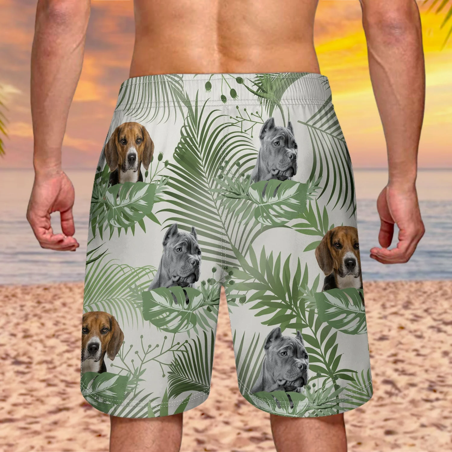Custom Photo Funny Family Pet Face Tropical Leaf - Funny Gift For Pet Lovers, Dog Mom, Cat Mom, Dog Dad, Cat Dad - Personalized Unisex Beach Shorts - Image 5