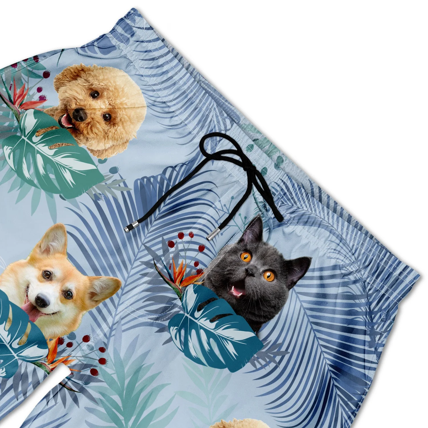 Custom Photo Funny Family Pet Face Tropical Leaf - Funny Gift For Pet Lovers, Dog Mom, Cat Mom, Dog Dad, Cat Dad - Personalized Unisex Beach Shorts - Image 6