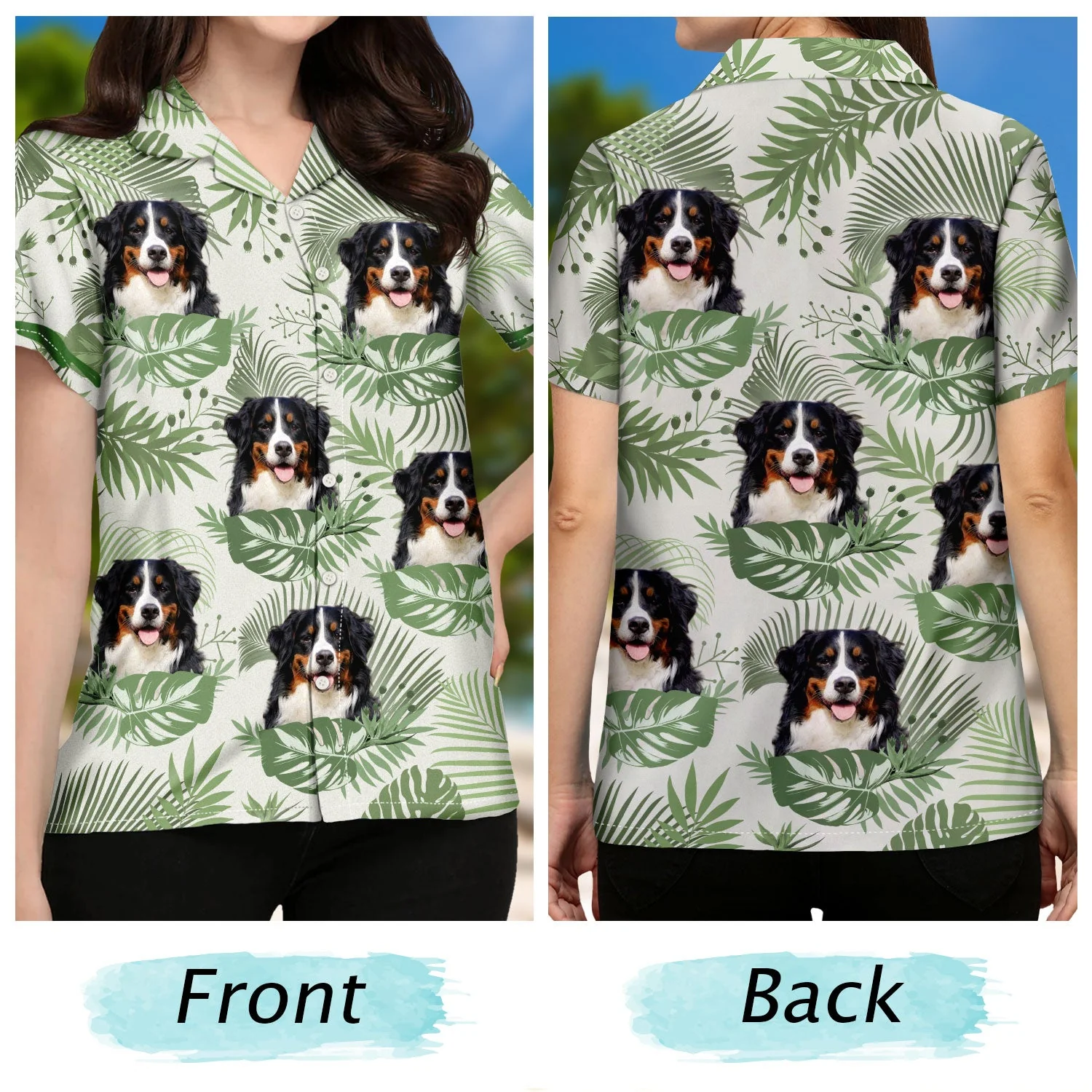 Custom Photo Funny Family Pet Face Tropical Leaf - Gift For Men, Dog And Cat Lovers - Personalized Custom Hawaiian Shirt - Image 3