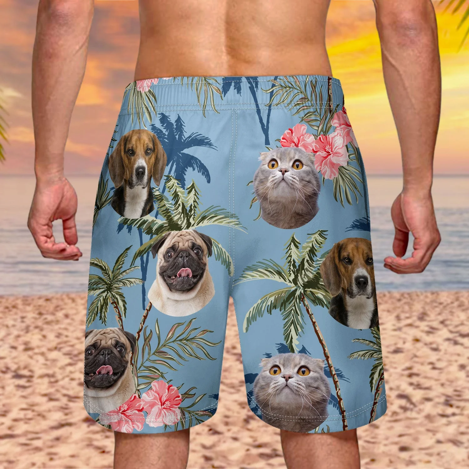 Custom Photo Funny Family Pet Face Vintage - Funny Gift For Pet Lovers, Dog Mom, Cat Mom, Dog Dad, Cat Dad - Personalized Custom Unisex Beach Shorts - Image 5