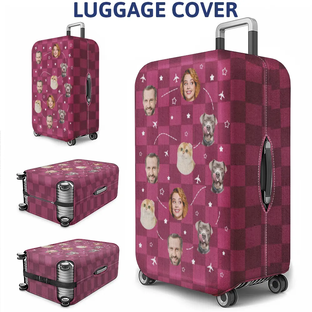 Custom Photo Funny Family Pet Faces - Personalized Luggage Cover - Image 4