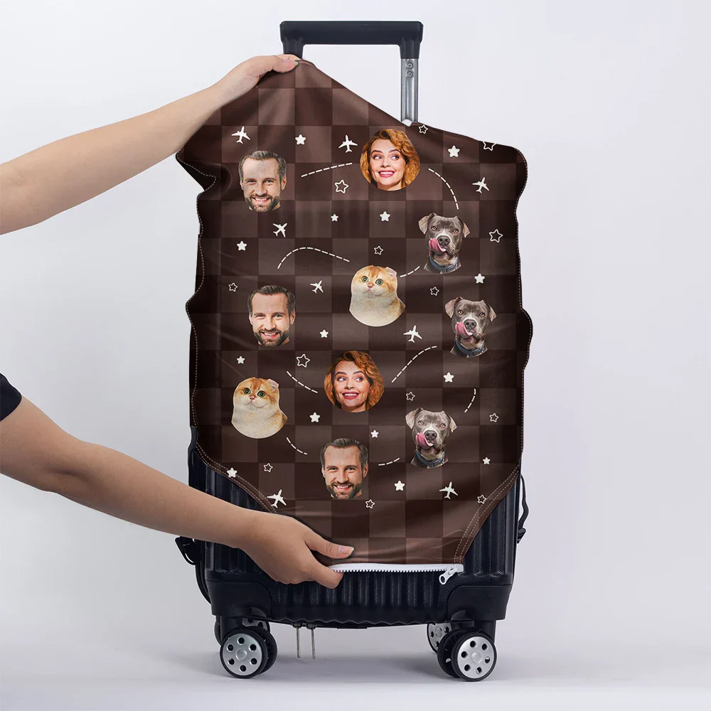 Custom Photo Funny Family Pet Faces - Personalized Luggage Cover - Image 6