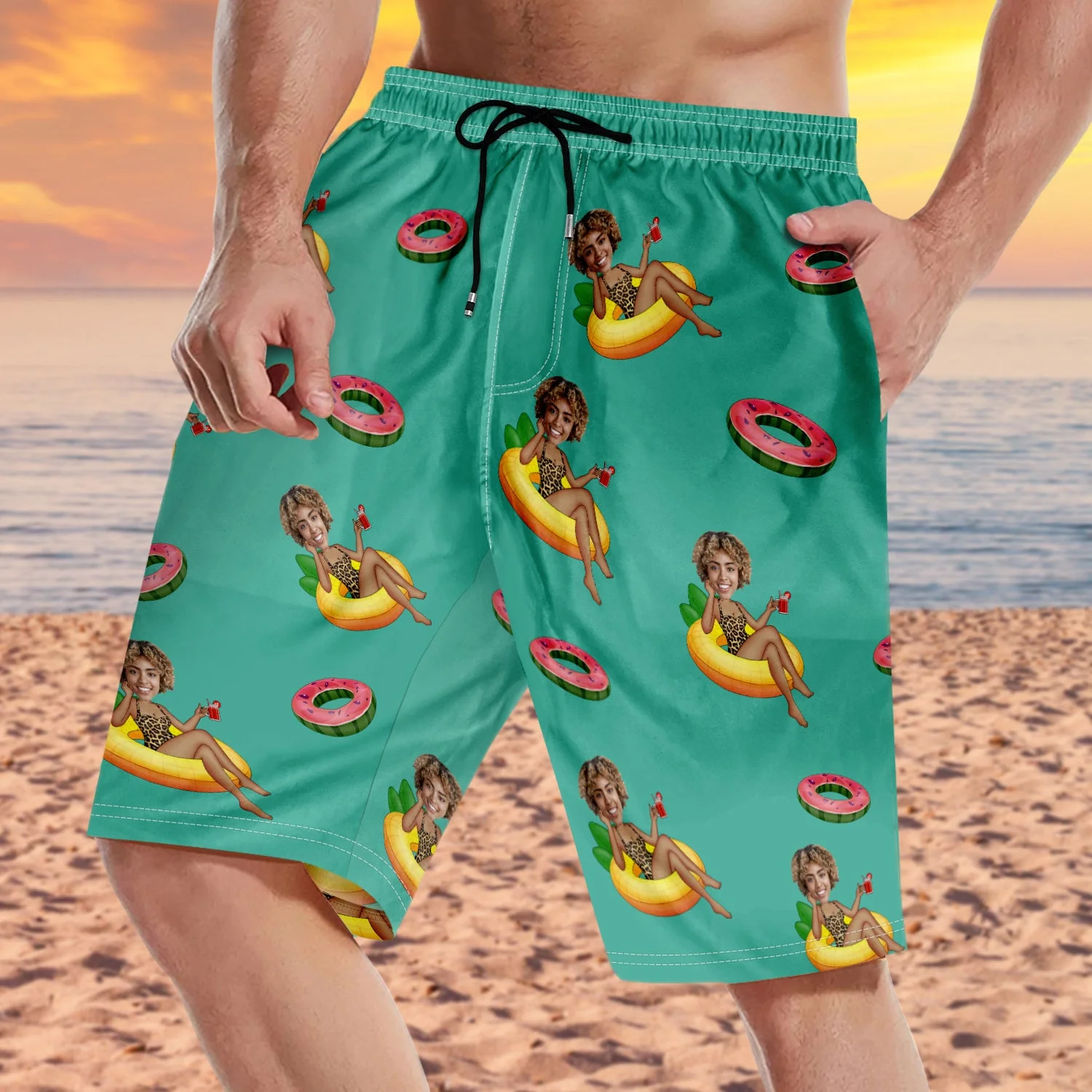 Custom Photo Funny Girlfriend Wife On Flamingo - Gift For Boyfriend, Husband - Personalized Unisex Beach Shorts - Image 4