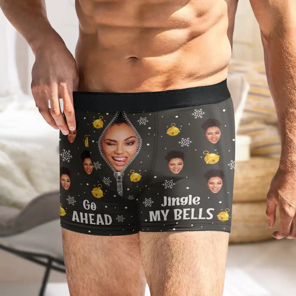 Custom Photo Funny Go Ahead Jingle My Bells - Personalized Men's Boxer Briefs - Image 6