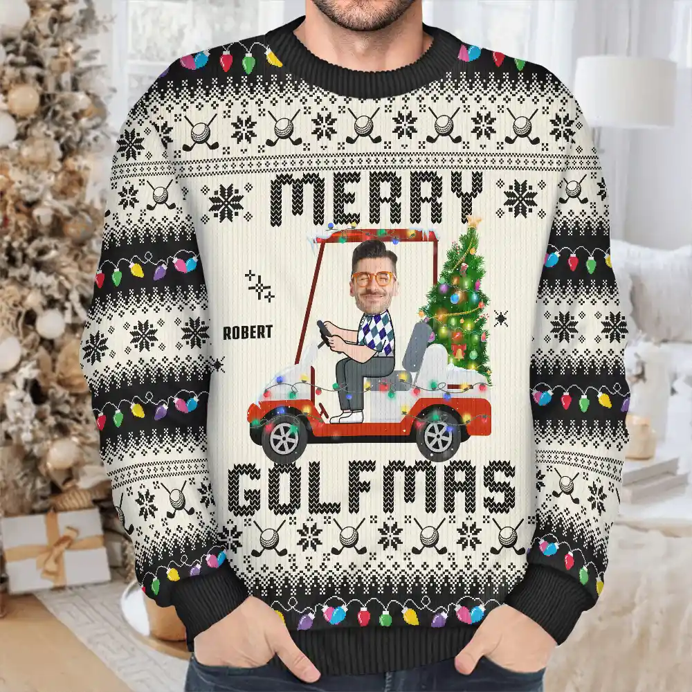 Custom Photo Funny Golf Lover Merry Golfmas - Personalized Unisex Ugly Sweater - Image 5