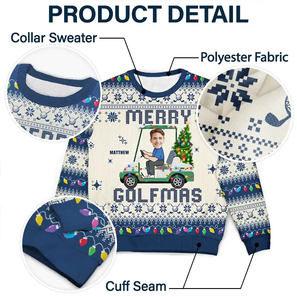 Custom Photo Funny Golf Lover Merry Golfmas - Personalized Unisex Ugly Sweater - Image 7