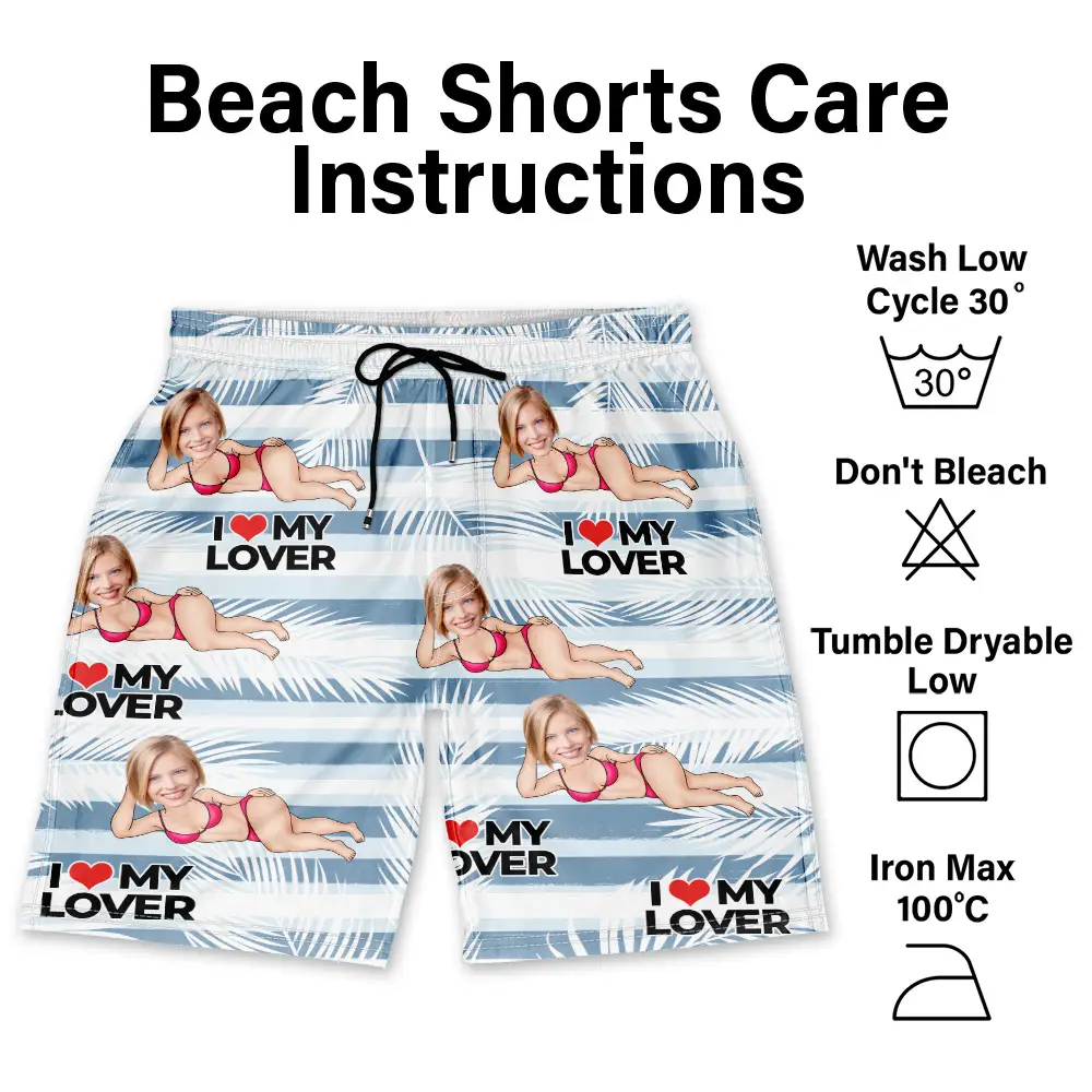 Custom Photo Funny Holiday Vacation Tropical Summer Item - Personalized Unisex Beach Shorts - Image 7