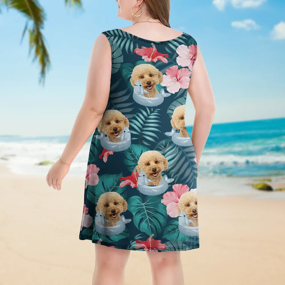 Custom Photo Funny Human Pet Face - Personalized Sleeveless Tank Dress - Image 5