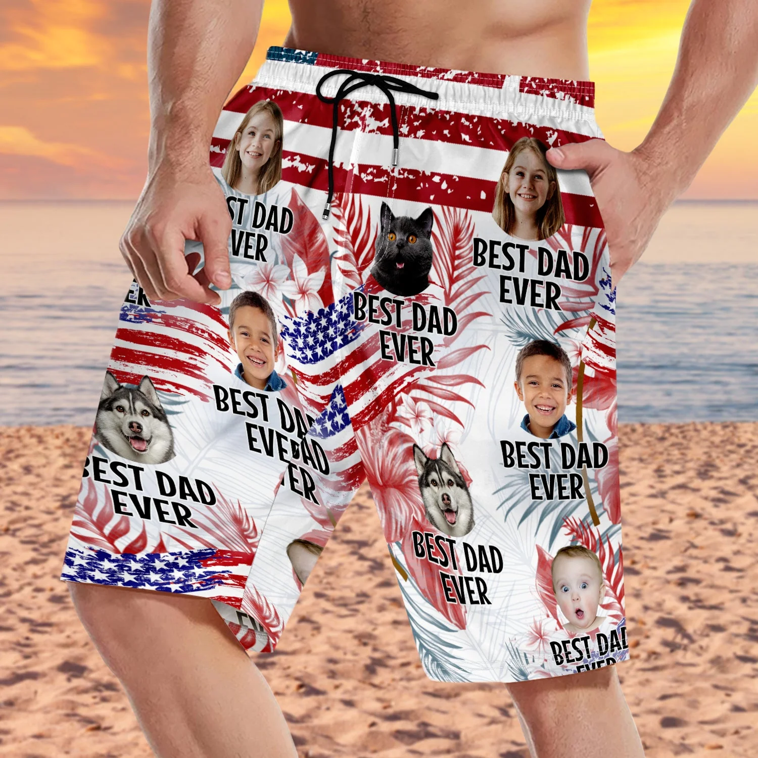 Custom Photo Funny I Love My Dad - Gift For Dog Dad, Cat Dad, Fathers, Pet Lovers - Personalized Unisex Beach Shorts - Image 4