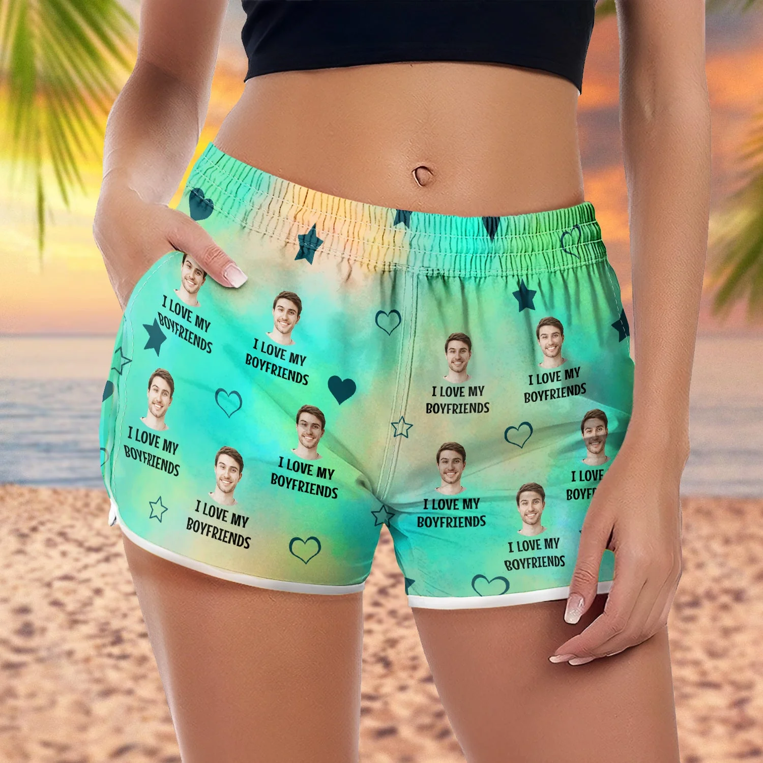 Custom Photo Funny I Love My Lover Mom - Gift For Wife, Girlfriends, Mothers, Pet Lovers - Personalized Women Beach Shorts - Image 4