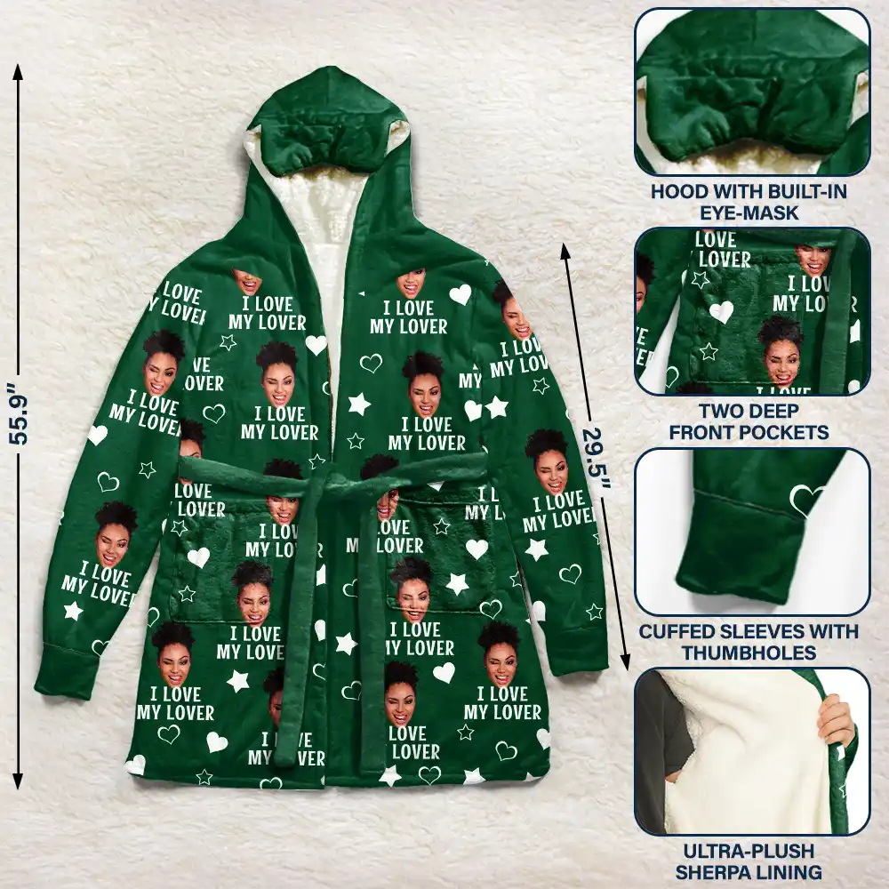 Custom Photo Funny I Love My Lover - Personalized Hooded Robe - Image 4
