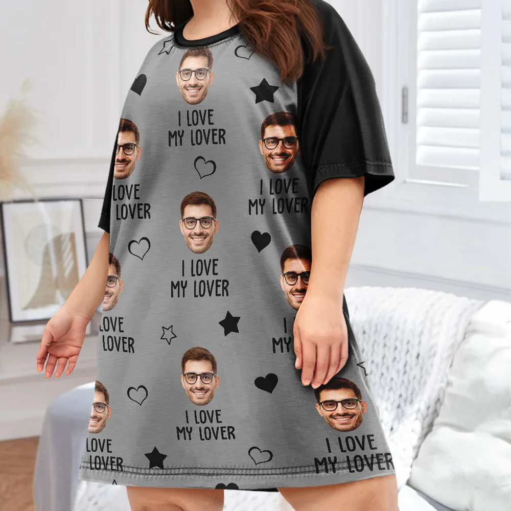 Custom Photo Funny I Love My Wife Husband - Personalized Women's Sleep Tee - Image 4