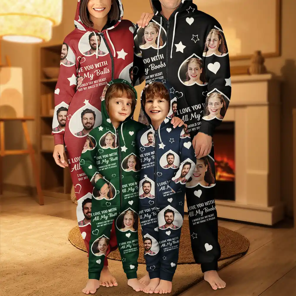 Custom Photo Funny I Love You With All My Heart - Personalized Overall Onesie Hooded Jumpsuit - Image 5