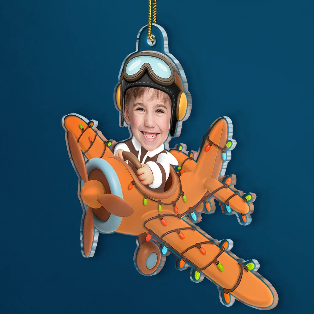 Custom Photo Funny Kid Face Airplane - Personalized Acrylic Photo Ornament - Image 2