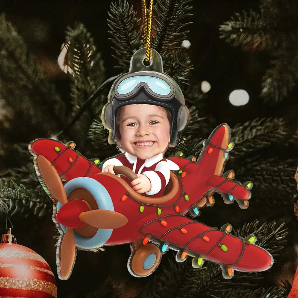 Custom Photo Funny Kid Face Airplane - Personalized Acrylic Photo Ornament - Image 3