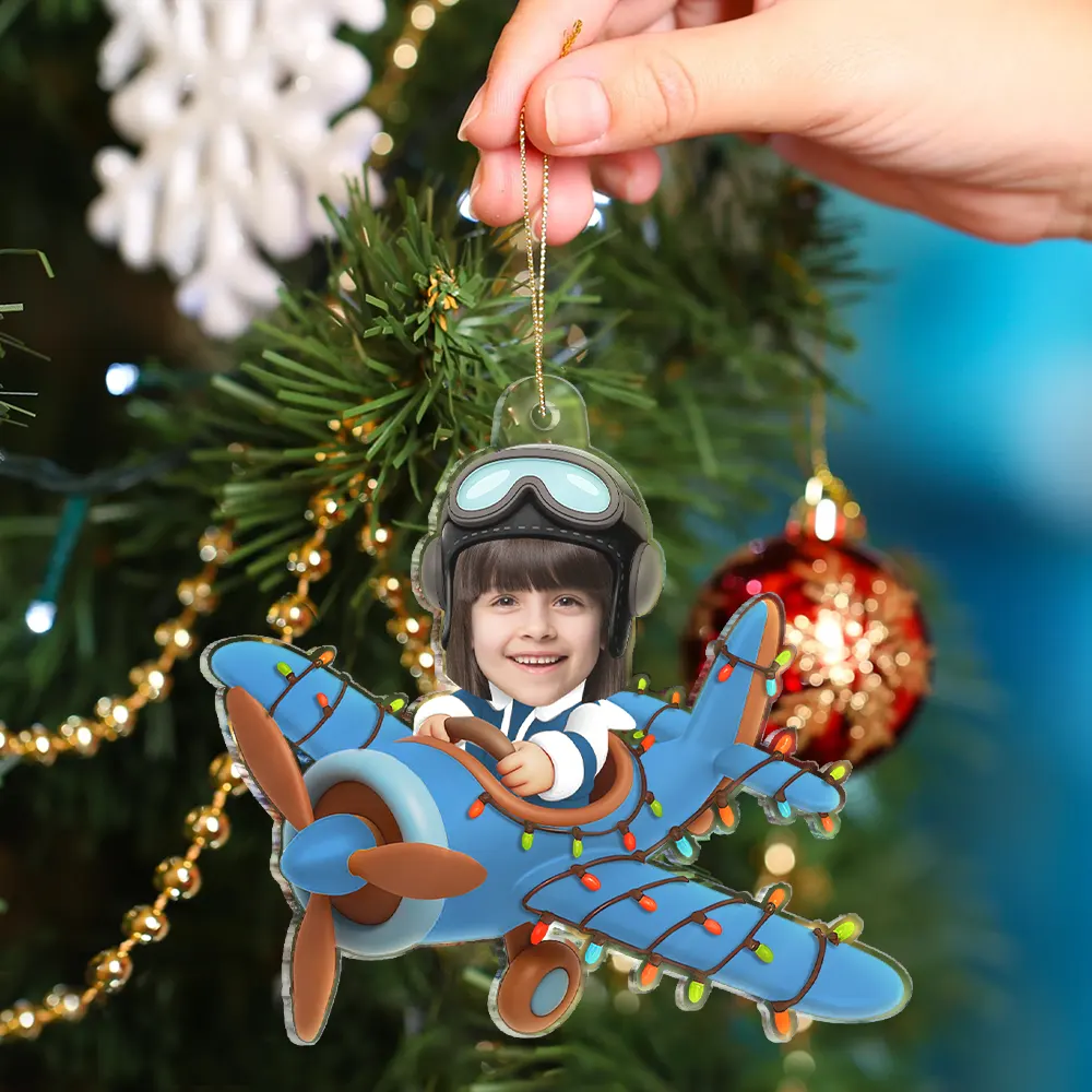 Custom Photo Funny Kid Face Airplane - Personalized Acrylic Photo Ornament - Image 4