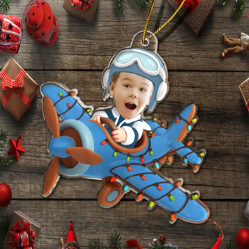 Custom Photo Funny Kid Face Airplane - Personalized Acrylic Photo Ornament - Image 6