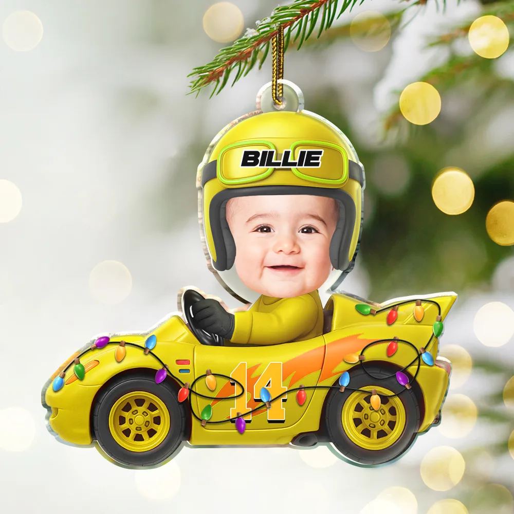 Custom Photo Funny Kid Face Car Toys - Personalized Custom Shaped Acrylic Ornament - Image 3