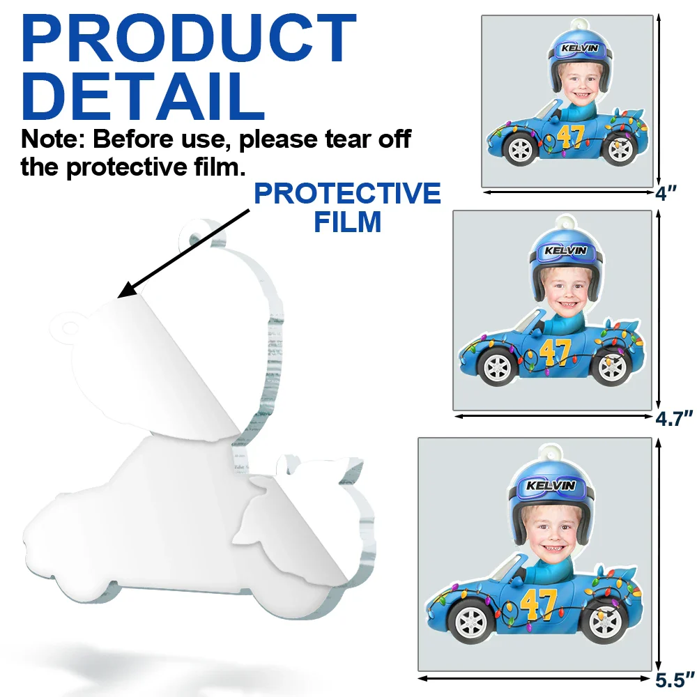 Custom Photo Funny Kid Face Car Toys - Personalized Custom Shaped Acrylic Ornament - Image 7